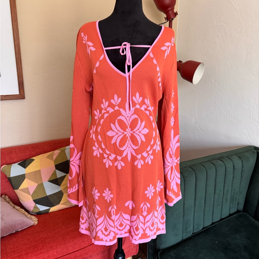 Misa Los Angeles Vibrant Orange and Pink Dress
